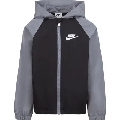 Nike Kids' Split Futura Raglan Windrunner Jacket In Black/smoke Grey