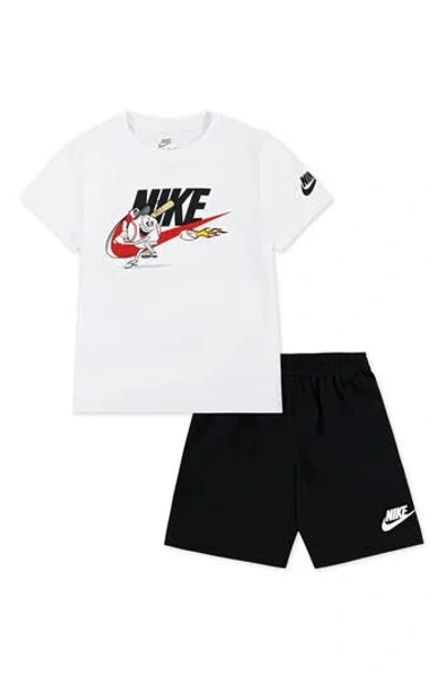 Nike Kids' Sportsball Logo Graphic T-shirt & Mesh Shorts Set In White