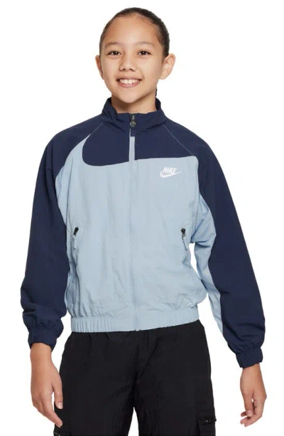 Nike Kids' Sportswear Amplify Woven Jacket In Armory Blue/ Mid Navy/ White
