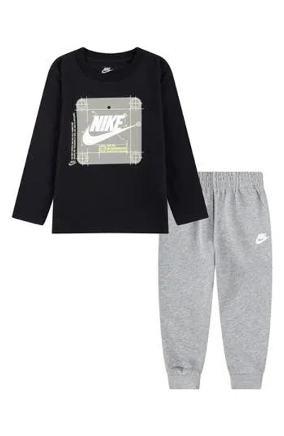 Nike Kids' Sportswear Club Badge Graphic T-shirt & Joggers Set In Dark Grey Heather