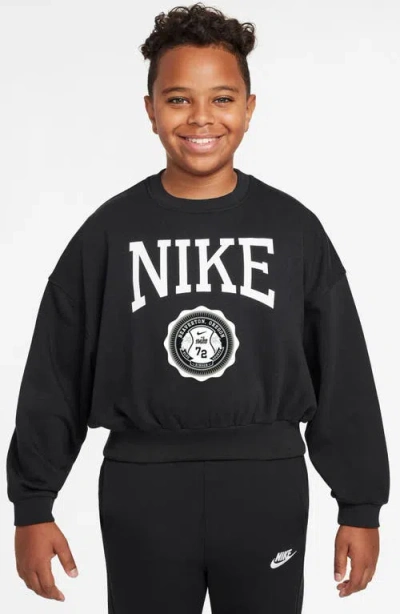 Nike Kids' Women's  Sportswear Club Girls' French Terry Crew-neck Sweatshirt In Black/white