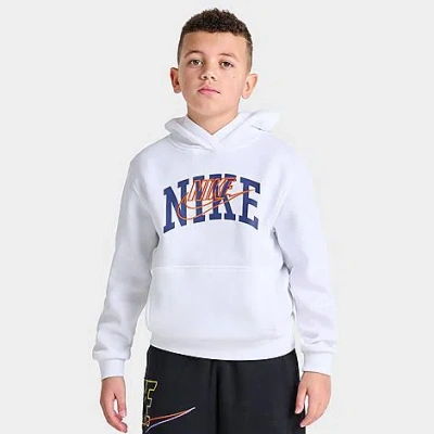 Nike Kids' Sportswear Club Fleece Arch Logo Pullover Hoodie In White/safety Orange
