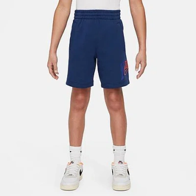 Nike Kids' Sportswear Club Fleece Arch Logo Shorts In Midnight Navy/safety Orange