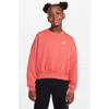 Nike Kids' Women's  Sportswear Club Fleece Girls' Boxy Crew-neck Sweatshirt In Magic Ember/white