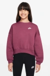 Nike Club Big Kid Girls Crew Neck Fleece Long Sleeve Sweatshirt In Purple