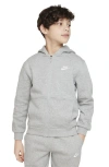 Nike Big Kids Sportswear Club Fleece Full-zip Hoodie In Dk Grey Heather/grey/white
