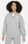 Nike Sportswear Club Fleece Big Kids' Oversized Full-zip Hoodie In Dark Grey Heather/white