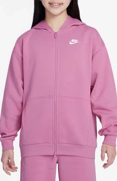 Nike Kids' Sportswear Club Fleece Oversize Full-zip Hoodie In Magic Flamingo/white