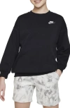 Nike Kids' Women's  Sportswear Club Fleece Girls' Boxy Crew-neck Sweatshirt In Black/ White