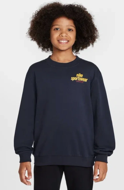 Nike Kids' Sportswear Club Oversize Crewneck Sweatshirt In Obsidian/university Red/gold