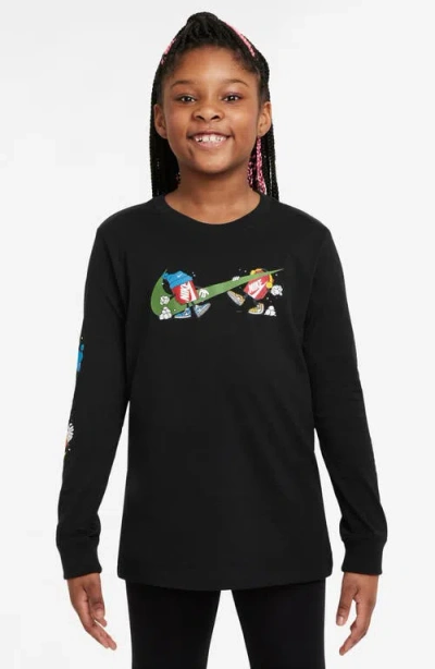 Nike Kids' Sportswear Cotton Long Sleeve Graphic T-shirt In Black
