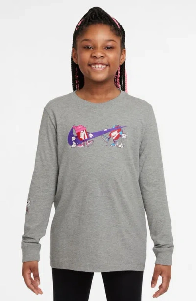 Nike Kids' Sportswear Cotton Long Sleeve Graphic T-shirt In Dark Grey Heather