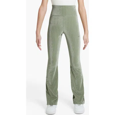 Nike Sportswear Big Kids' (girls') High-waisted Flared Ribbed Leggings In Oil Green/jade Horizon