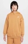 Nike Sportswear Club Fleece Big Kids' Oversized Pullover Hoodie In Flax/white