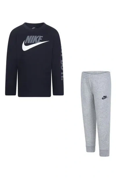 Nike Kids' Sportswear Futura T-shirt & Joggers Set In Dark Grey Heather/black