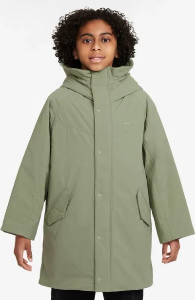 Nike Kids' Sportswear Metro Ground Water Repellent Oversize Grand Parka In Oil Green/olive Aura