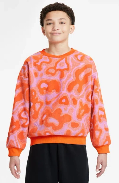 Nike Kids' Sportswear Oversize Crewneck Sweatshirt In Beyond Pink/orange/white