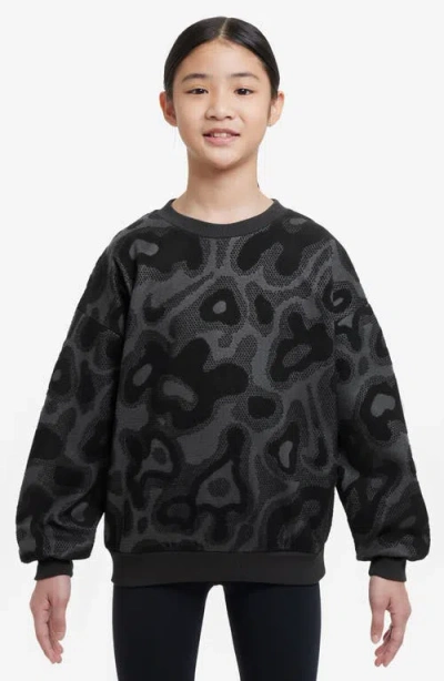 Nike Kids' Sportswear Oversize Crewneck Sweatshirt In Black/black/white