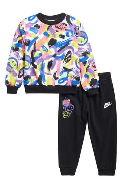 Nike Kids' Sportswear Patterned French Terry Sweatshirt & Joggers Set In Black