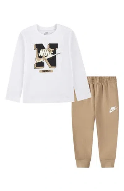 Nike Kids' Sportswear Retro Fader T-shirt & Joggers Set In White