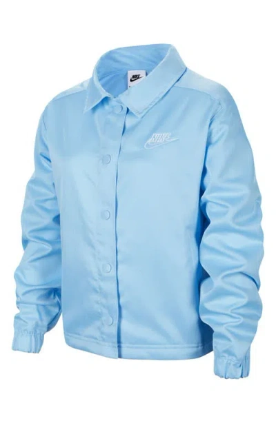 Nike Kids' Sportswear Snap Front Jacket In Aquarius Blue/white