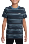 Nike Kids' Sportswear Stripe Cotton Logo T-shirt In Obsidian/industrial Blue