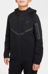 Nike Sportswear Tech Fleece Big Kids' Full-zip Hoodie In Black/black/black