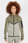 Nike Sportswear Tech Fleece Big Kids' Full-zip Hoodie In Light Army/olive/black