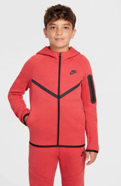 Nike Sportswear Tech Fleece Big Kids' Full-zip Hoodie In Red/black
