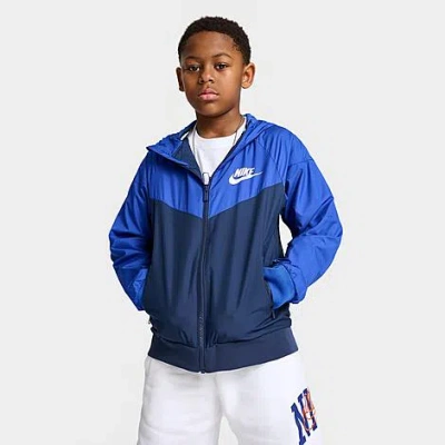 Nike Kids' Sportswear Windrunner Hooded Jacket In Game Royal/midnight Navy/white