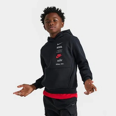 Nike Kids' Stacked Logo Pullover Hoodie In Black/red/smoke Grey