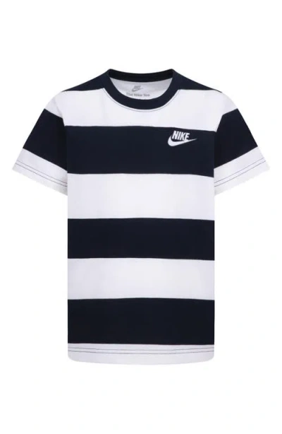 Nike Kids' Stripe Crewneck T-shirt In Midnight Navy