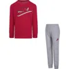 Nike Kids' Swoosh Long Sleeve Tee & Fleece Joggers Set In Dark Grey Heather