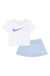 Nike Kids' Swoosh Motion Graphic T-shirt & Mesh Scooter Skort Set In Blue