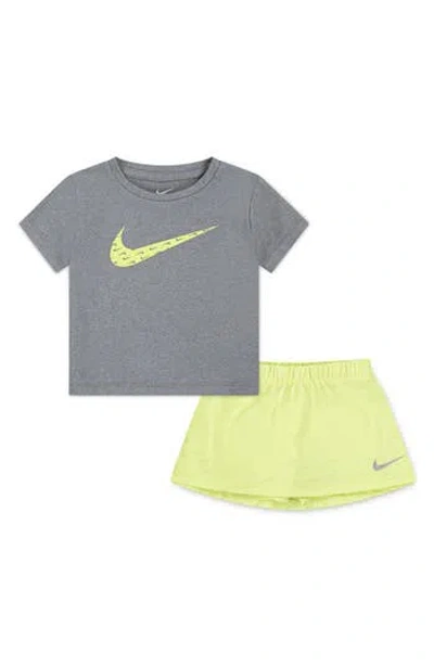 Nike Kids' Swoosh Motion Graphic T-shirt & Mesh Scooter Skort Set In Yellow