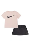 Nike Kids' Swoosh Motion Graphic T-shirt & Mesh Scooter Skort Set In Gray