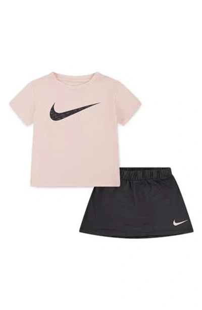 Nike Kids' Swoosh Motion Graphic T-shirt & Mesh Scooter Skort Set In Gray