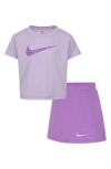 Nike Kids' Swoosh Motion Graphic T-shirt & Mesh Scooter Skort Set In Pink
