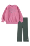 Nike Kids' Swoosh Spirit Crewneck Sweatshirt & Leggings Set In Vintage Green