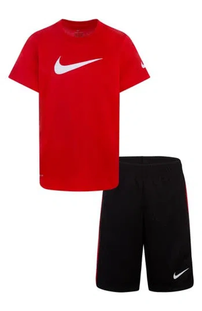 Nike Kids' Little Boys 2-piece Swoosh T-shirt And Shorts Set In Black(university Red)