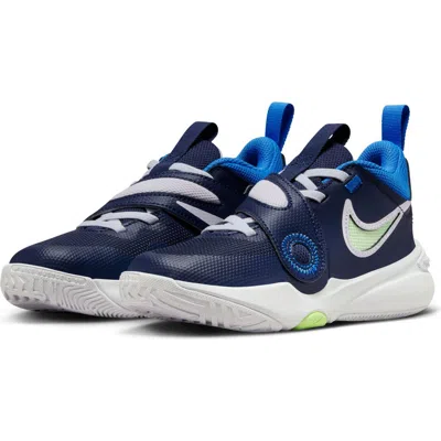 Nike Kids' Team Hustle D 11 Basketball Sneaker In Midnight Navy/volt/blue