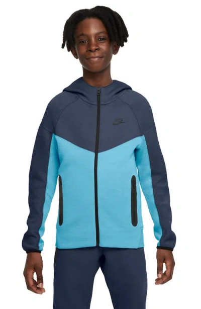 Nike Boys   Nsw Tech Fleece Full-zip Hoodie In Aquarius Blue/midnight Navy/black