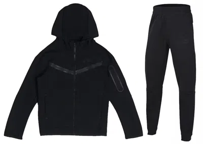 Pre-owned Nike Kids' Tech Fleece Fullzip Hoodie & Joggers Set In Black