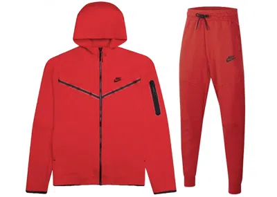 Pre-owned Nike Kids' Tech Fleece Fullzip Hoodie & Joggers Set In University Red/black