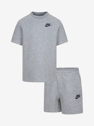Nike Kids Tech Fleece T-shirt And Shorts Set In Grey