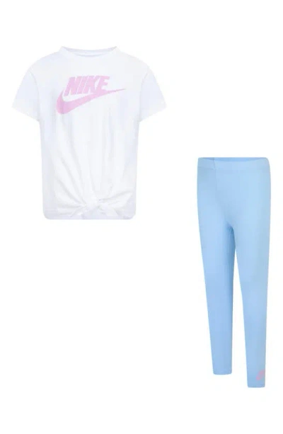 Nike Kids' Tie Front Logo Graphic T-shirt & Leggings In Aquarius Blue