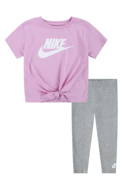 Nike Kids' Tie Front Logo Graphic T-shirt & Leggings In Dark Grey Heather