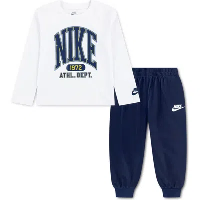 Nike Kids' Varsity Long Sleeve Tee & Joggers Set In Blue