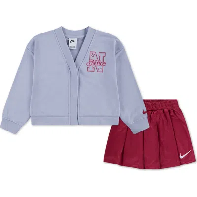 NIKE NIKE KIDS' VARSITY PREP CARDIGAN & SKORT SET