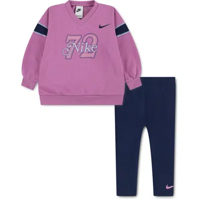Nike Kids' V-neck Sweatshirt & Leggings Set In Midnight Navy